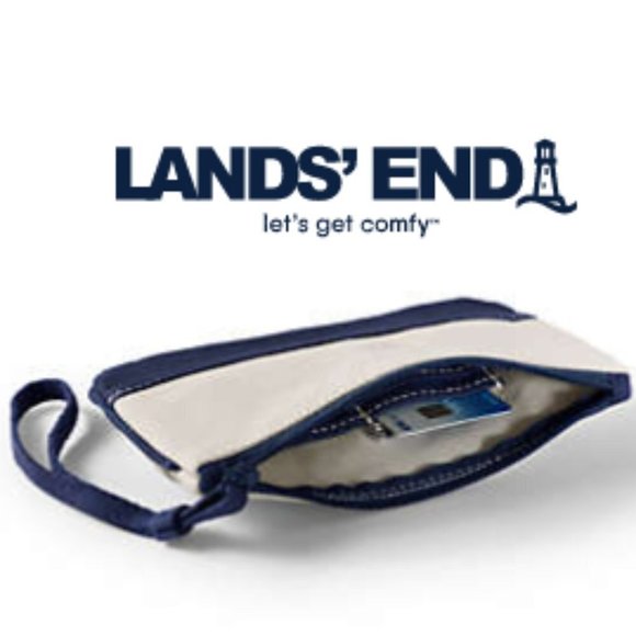 Lands' End wristlet wallet change purse Cream Navy - Picture 2 of 8